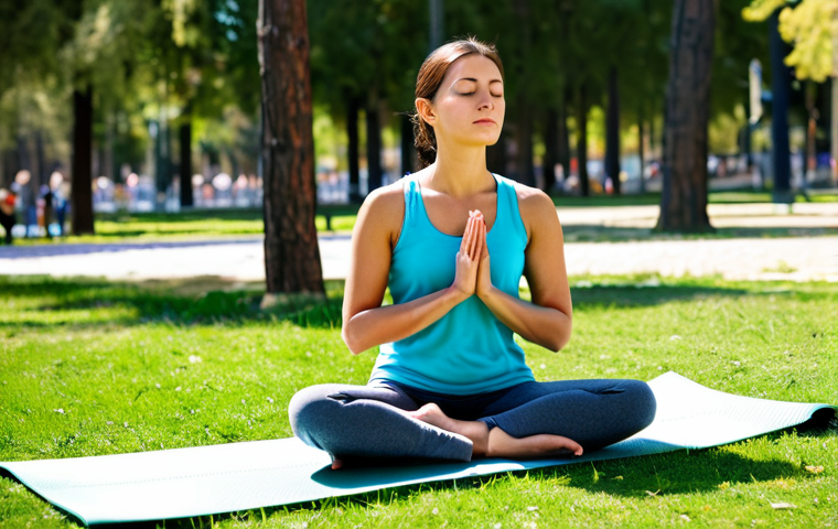 Meditación en un Parque Urbano**

"A woman in comfortable, modest clothing is meditating peacefully in a sunny park in Madrid. She is sitting in a relaxed posture on a yoga mat, eyes closed, with a serene expression. In the background, people are strolling and enjoying the park's amenities. The image should convey tranquility and inner peace. fully clothed, safe for work, appropriate content, professional, perfect anatomy, natural proportions, well-formed hands, proper finger count, natural body proportions, high quality, realistic."

**
