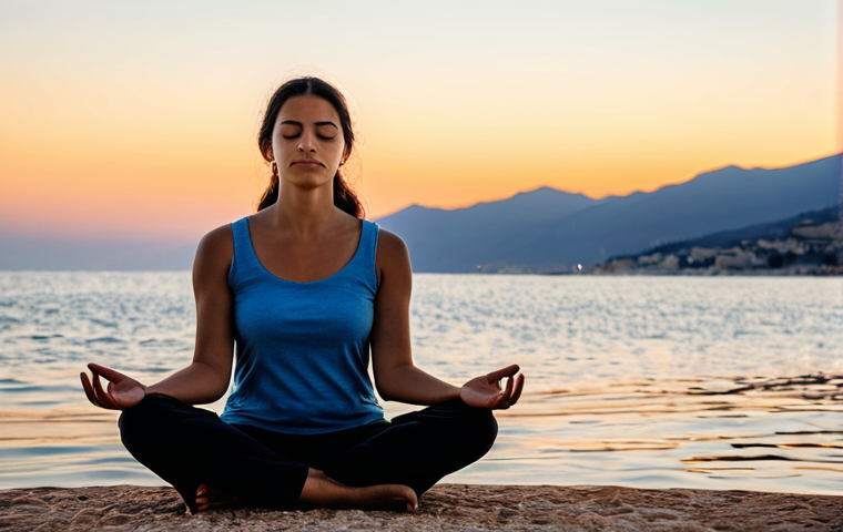 **
"A woman meditating peacefully at sunset on the Mediterranean coast, fully clothed in modest, comfortable attire, safe for work. The sky is filled with warm colors, reflecting on the calm water. Perfect anatomy, correct proportions, natural pose, well-formed hands. Background includes a serene beach and distant mountains. Appropriate content, professional, family-friendly, high quality, professional photography."
**
