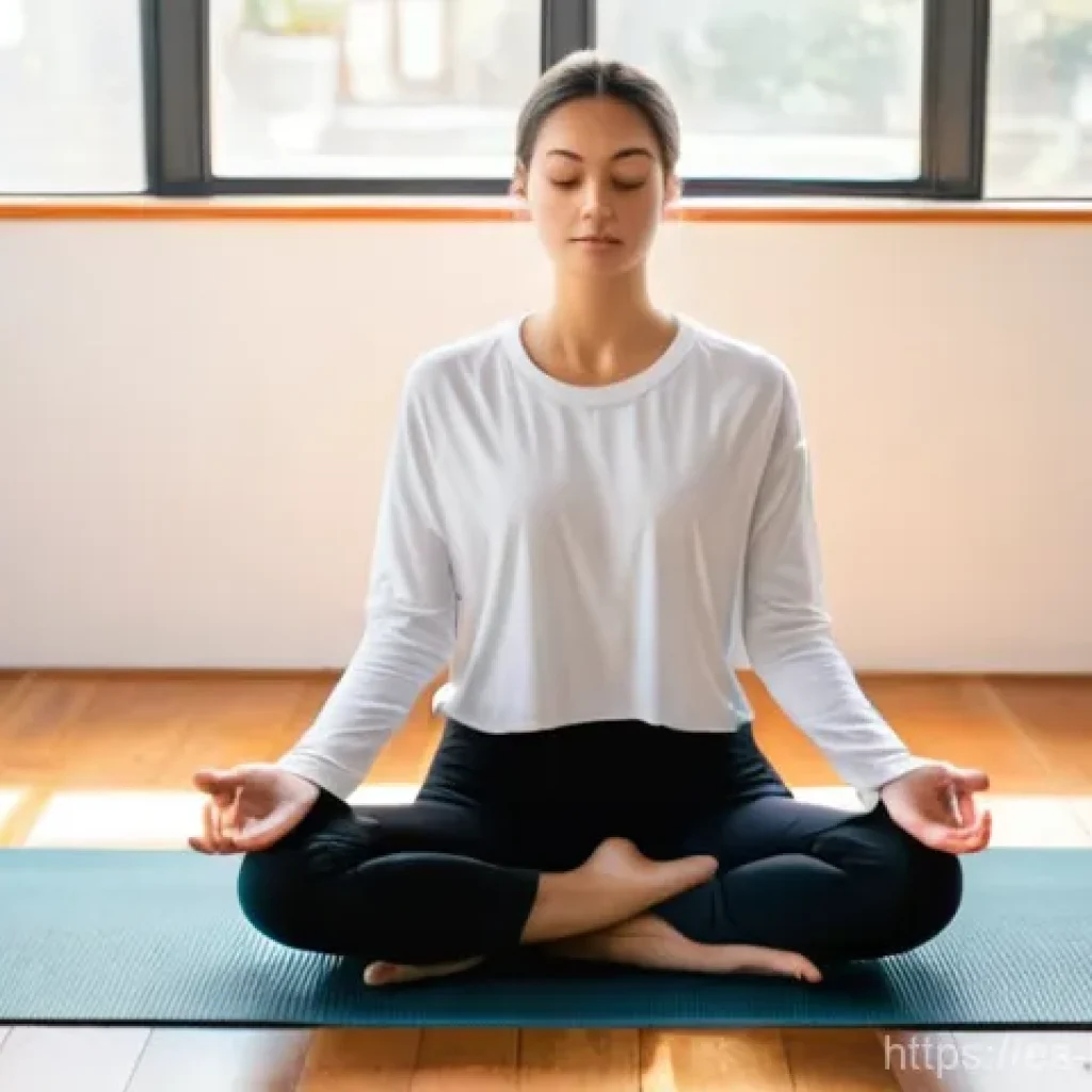 불교에서의 단순한 삶 - **Mindful Morning Meditation:** A young woman in her late 20s, with a serene and peaceful expression...