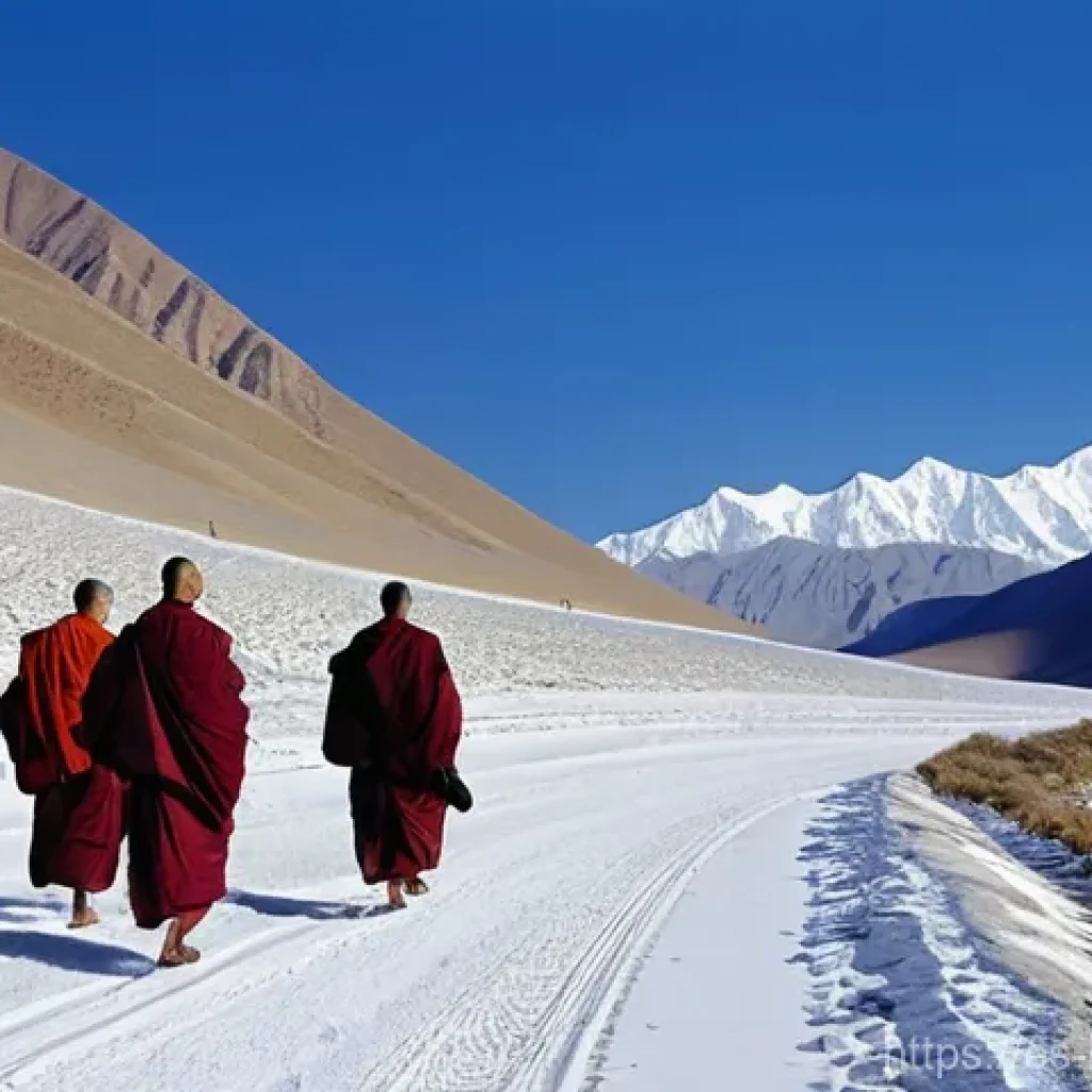 중국 불교의 역사 - **Prompt 1: The Silk Road Pilgrimage**
    "A wide shot of a group of intrepid, modestly robed Buddh...