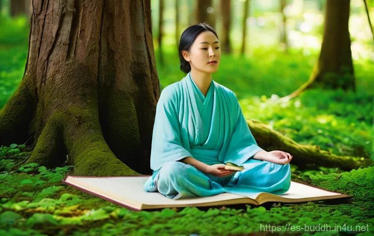 불교의 시가 - **Prompt:** A serene, gender-neutral individual, dressed in loose-fitting, modest natural fiber clot...