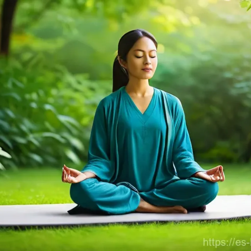 불교에서의 영적 탐구 - **Prompt:** A tranquil scene depicting a person practicing seated meditation in a serene, natural en...
