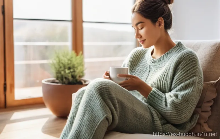 불교에서의 치유 여정 - **Urban Mindfulness Moment:** A young adult, dressed in casual, modern clothing, sits peacefully on ...