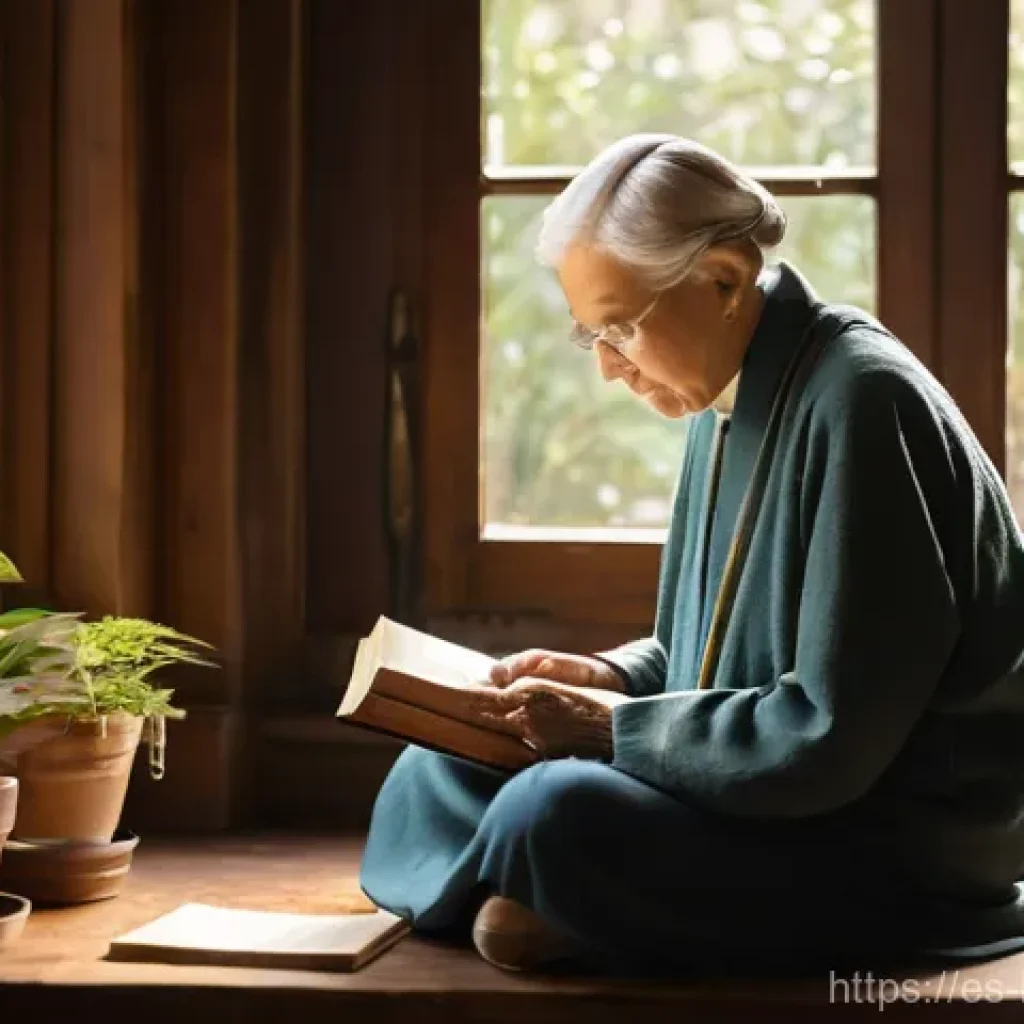 불교에서의 스승의 역할 - **A Guiding Light in Tranquil Wisdom:** A serene, elderly mentor, dressed in modest, flowing natural...