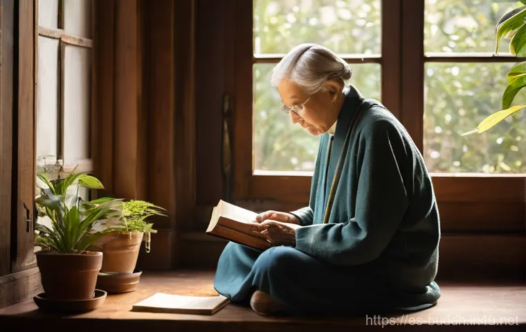 불교에서의 스승의 역할 - **A Guiding Light in Tranquil Wisdom:** A serene, elderly mentor, dressed in modest, flowing natural...
