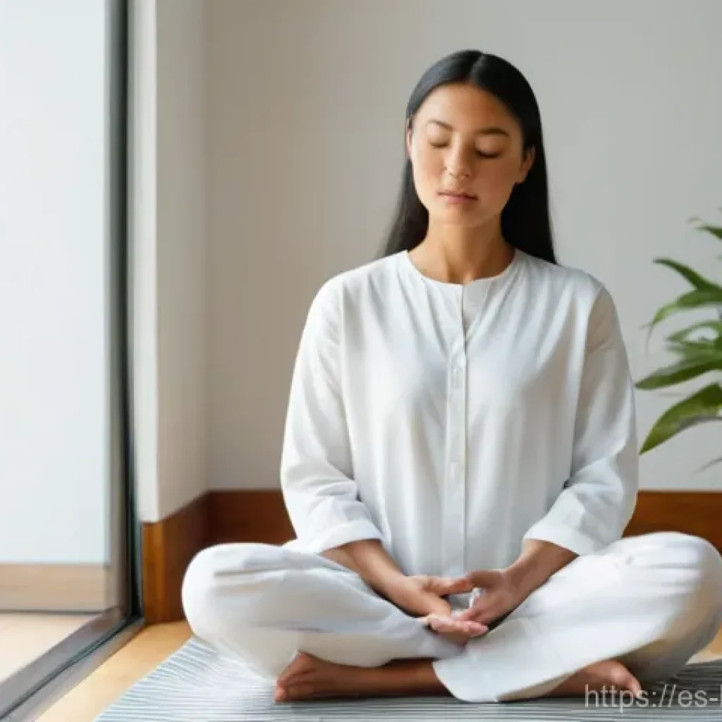 중아함경의 가르침 - **Mindful Moment of Serenity:** A tranquil, soft-focus shot of a person in their late 20s to early 4...