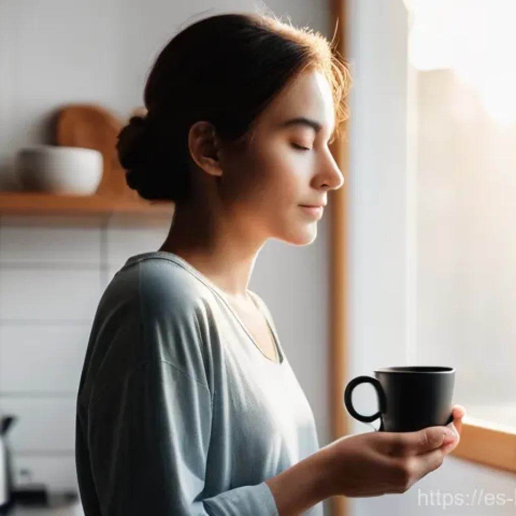 불교에서의 마음의 치유 - **Mindful Morning Coffee Ritual:**
    A calm and focused person, of ambiguous gender, is standing i...