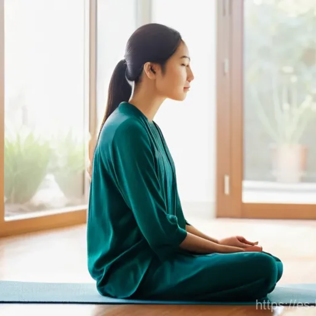 마음챙김 명상의 효과 - **Prompt: "A serene, contemplative person, appearing to be in their late 20s to early 30s, is seated...