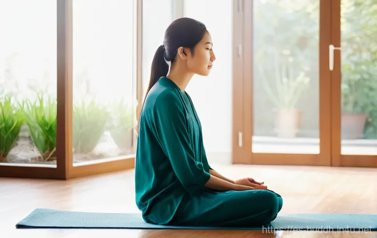 마음챙김 명상의 효과 - **Prompt: "A serene, contemplative person, appearing to be in their late 20s to early 30s, is seated...