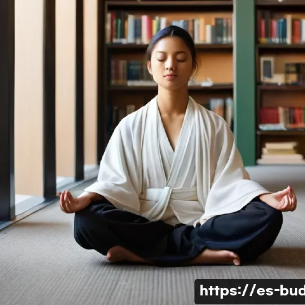 불교의 인간 이해 - **Prompt:** A serene individual, perhaps a woman or man of any ethnicity, meditating calmly in a com...