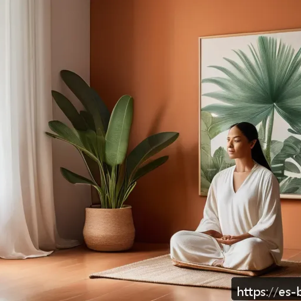 불교에서의 믿음과 신뢰 - A serene, sunlit meditation corner in a modern Spanish apartment, featuring warm terracotta walls an...