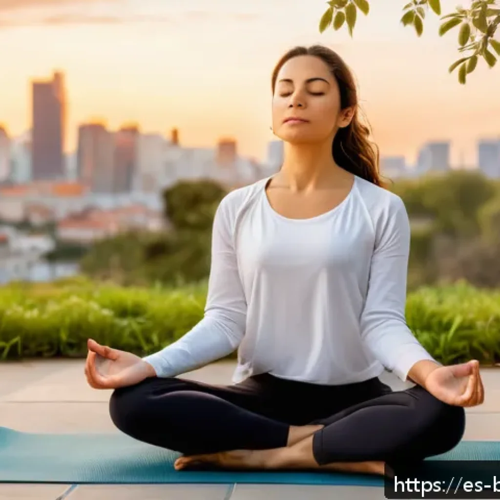 불교에서의 명상 치료법 - A serene scene of a young Hispanic woman practicing mindful breathing in a quiet urban park at sunri...